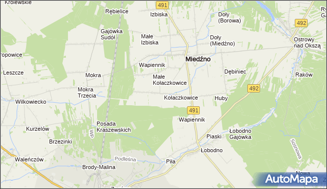 mapa Kołaczkowice gmina Miedźno, Kołaczkowice gmina Miedźno na mapie Targeo