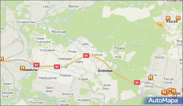 mapa Kolonia gmina Bolesław, Kolonia gmina Bolesław na mapie Targeo