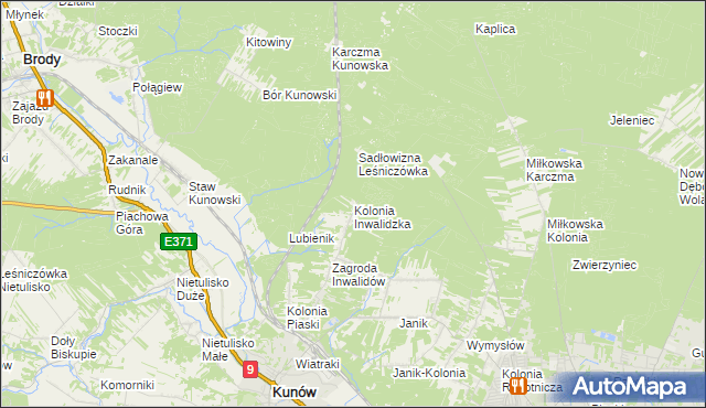 mapa Kolonia Inwalidzka, Kolonia Inwalidzka na mapie Targeo