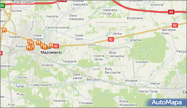 mapa Kolonia Janów gmina Mińsk Mazowiecki, Kolonia Janów gmina Mińsk Mazowiecki na mapie Targeo