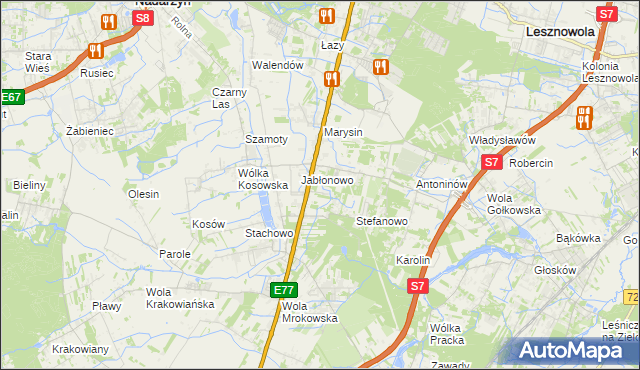 mapa Kolonia Warszawska gmina Lesznowola, Kolonia Warszawska gmina Lesznowola na mapie Targeo