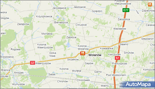 mapa Kolonia Wolanów, Kolonia Wolanów na mapie Targeo