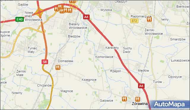 mapa Komorowice gmina Żórawina, Komorowice gmina Żórawina na mapie Targeo