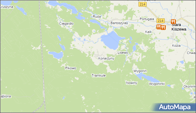 mapa Konarzyny gmina Stara Kiszewa, Konarzyny gmina Stara Kiszewa na mapie Targeo