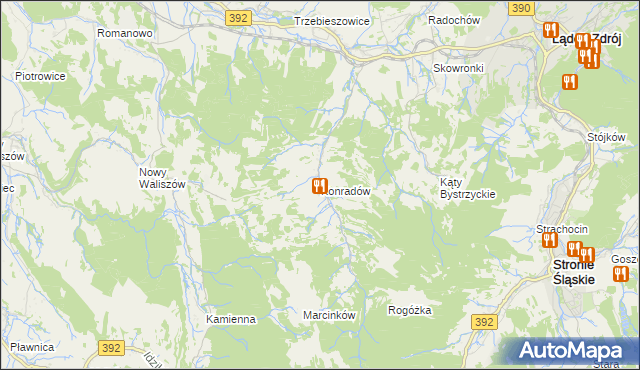 mapa Konradów gmina Lądek-Zdrój, Konradów gmina Lądek-Zdrój na mapie Targeo