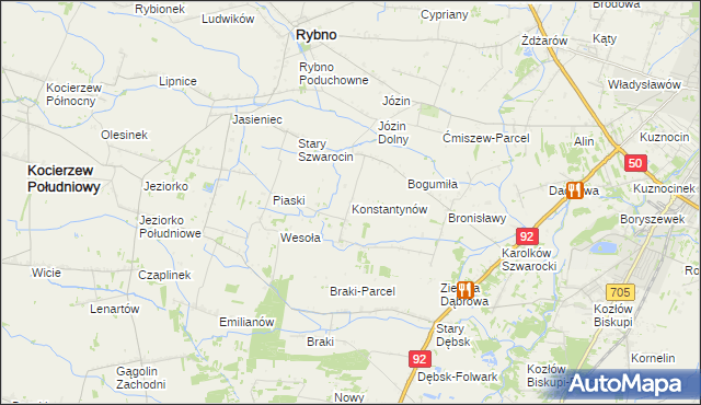 mapa Konstantynów gmina Rybno, Konstantynów gmina Rybno na mapie Targeo