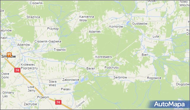 mapa Kontrewers gmina Mniów, Kontrewers gmina Mniów na mapie Targeo