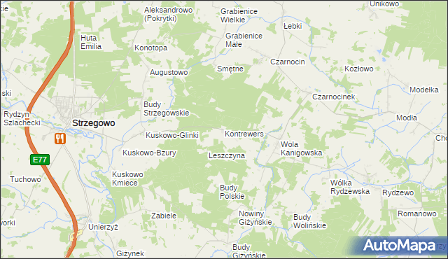 mapa Kontrewers gmina Strzegowo, Kontrewers gmina Strzegowo na mapie Targeo