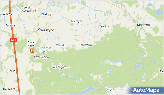 mapa Kopanica gmina Manowo, Kopanica gmina Manowo na mapie Targeo