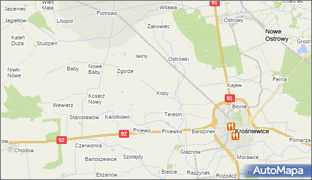 mapa Kopy gmina Krośniewice, Kopy gmina Krośniewice na mapie Targeo