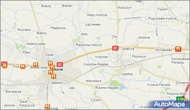 mapa Kopytów gmina Błonie, Kopytów gmina Błonie na mapie Targeo