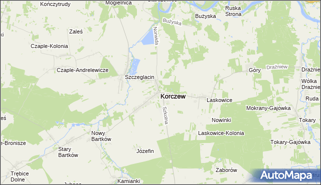mapa Korczew powiat siedlecki, Korczew powiat siedlecki na mapie Targeo