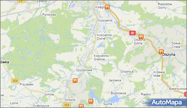 mapa Kościelniki Średnie, Kościelniki Średnie na mapie Targeo