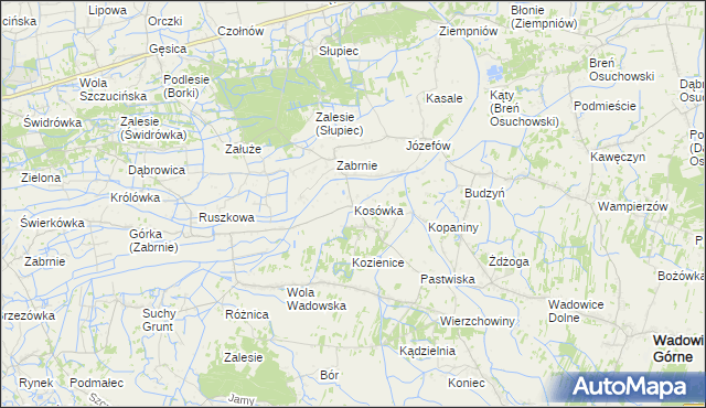 mapa Kosówka gmina Wadowice Górne, Kosówka gmina Wadowice Górne na mapie Targeo