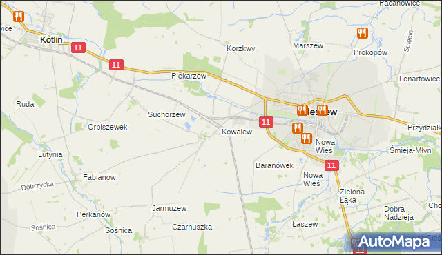 mapa Kowalew gmina Pleszew, Kowalew gmina Pleszew na mapie Targeo