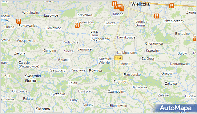 mapa Koźmice Wielkie, Koźmice Wielkie na mapie Targeo