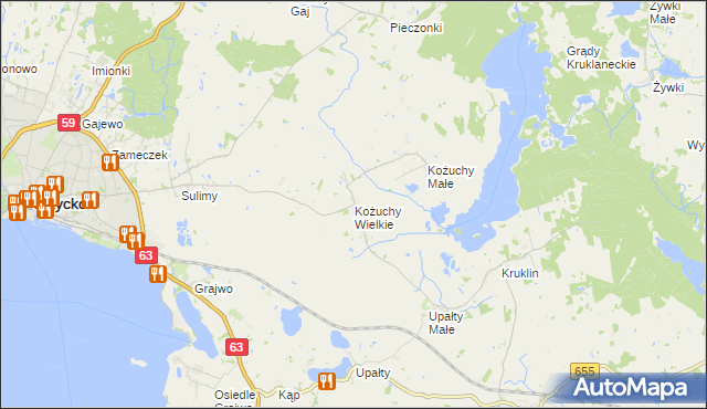 mapa Kożuchy Wielkie, Kożuchy Wielkie na mapie Targeo