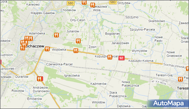 mapa Kożuszki-Parcel, Kożuszki-Parcel na mapie Targeo