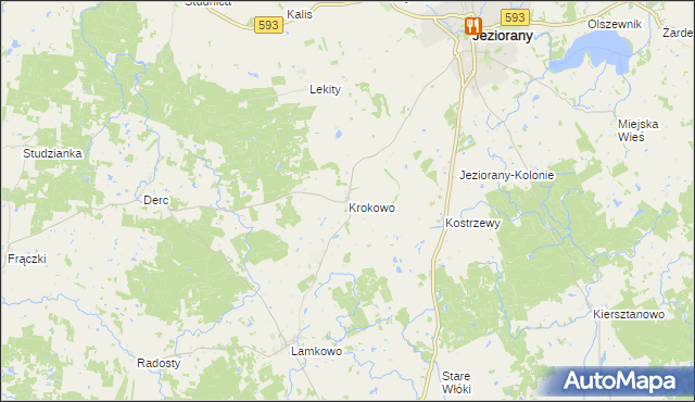 mapa Krokowo gmina Jeziorany, Krokowo gmina Jeziorany na mapie Targeo