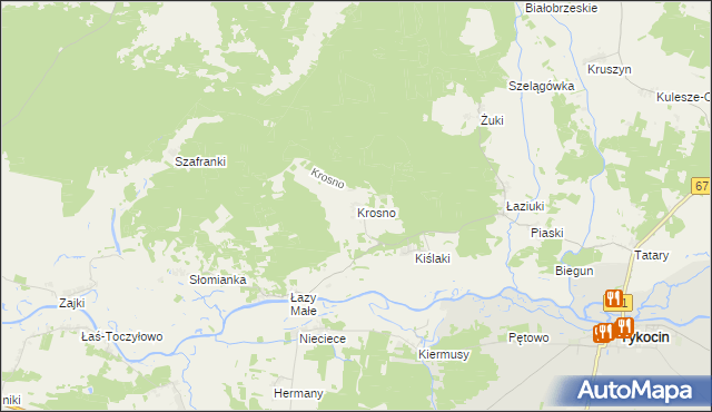 mapa Krosno gmina Tykocin, Krosno gmina Tykocin na mapie Targeo
