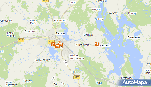 mapa Kruszewnia gmina Morąg, Kruszewnia gmina Morąg na mapie Targeo