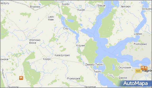 mapa Krzywe gmina Prostki, Krzywe gmina Prostki na mapie Targeo