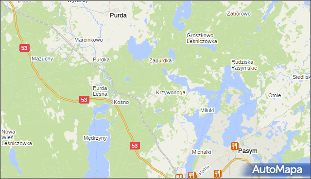 mapa Krzywonoga, Krzywonoga na mapie Targeo