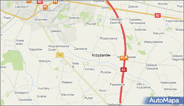 mapa Krzyżanów powiat kutnowski, Krzyżanów powiat kutnowski na mapie Targeo