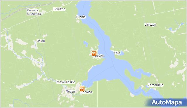 mapa Krzyże gmina Ruciane-Nida, Krzyże gmina Ruciane-Nida na mapie Targeo