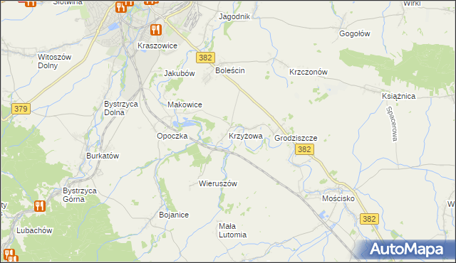 mapa Krzyżowa gmina Świdnica, Krzyżowa gmina Świdnica na mapie Targeo