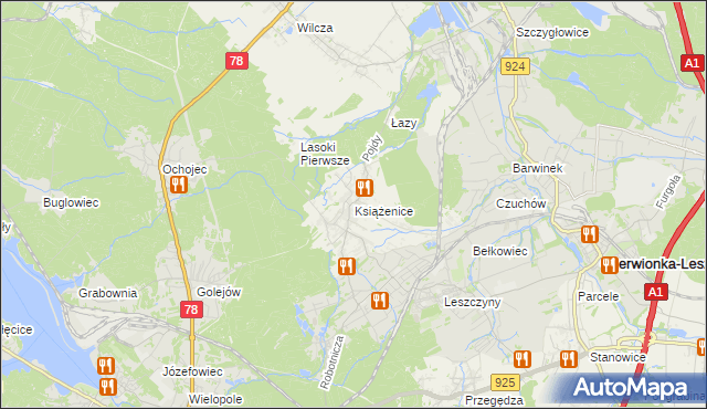 mapa Książenice gmina Czerwionka-Leszczyny, Książenice gmina Czerwionka-Leszczyny na mapie Targeo