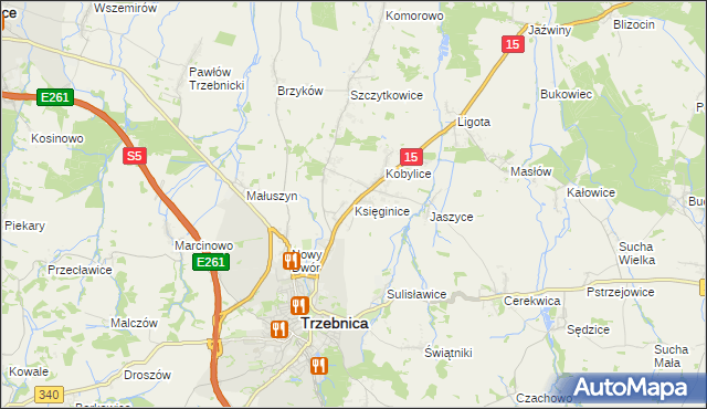 mapa Księginice gmina Trzebnica, Księginice gmina Trzebnica na mapie Targeo