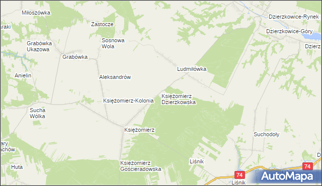 mapa Księżomierz Dzierzkowska, Księżomierz Dzierzkowska na mapie Targeo