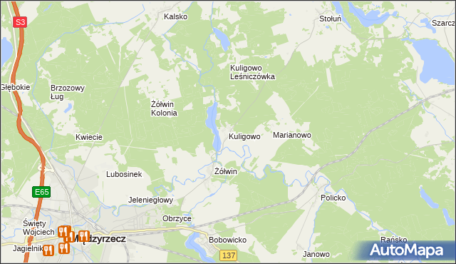 mapa Kuligowo, Kuligowo na mapie Targeo