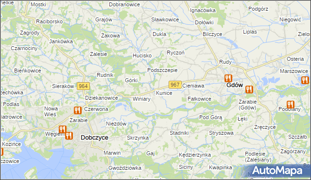 mapa Kunice gmina Gdów, Kunice gmina Gdów na mapie Targeo