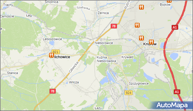 mapa Kuźnia Nieborowska, Kuźnia Nieborowska na mapie Targeo