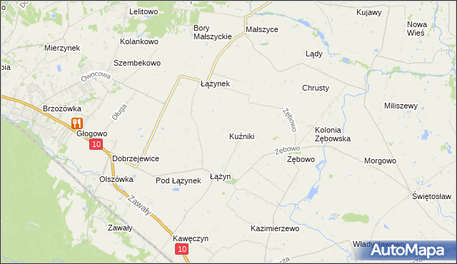 mapa Kuźniki gmina Obrowo, Kuźniki gmina Obrowo na mapie Targeo