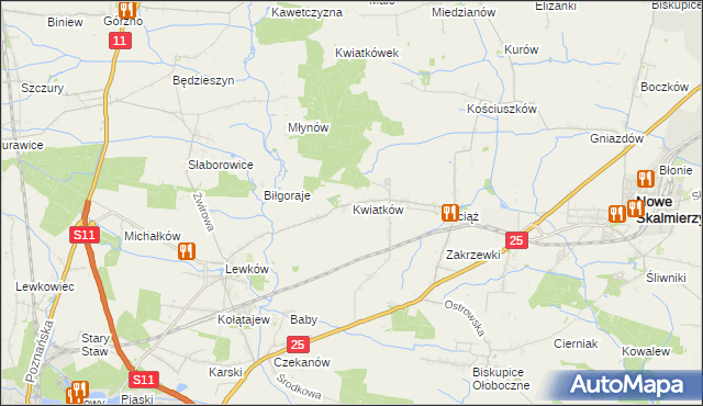 mapa Kwiatków gmina Ostrów Wielkopolski, Kwiatków gmina Ostrów Wielkopolski na mapie Targeo