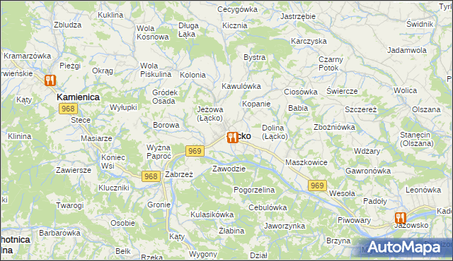 mapa Łącko powiat nowosądecki, Łącko powiat nowosądecki na mapie Targeo