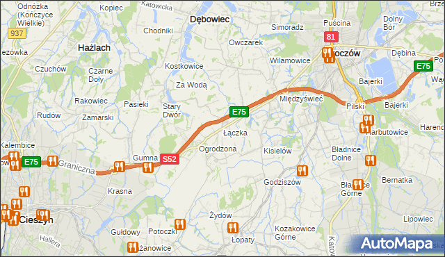 mapa Łączka gmina Dębowiec, Łączka gmina Dębowiec na mapie Targeo