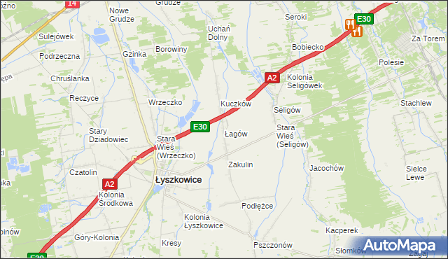 mapa Łagów gmina Łyszkowice, Łagów gmina Łyszkowice na mapie Targeo