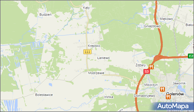 mapa Łaniewo gmina Goleniów, Łaniewo gmina Goleniów na mapie Targeo