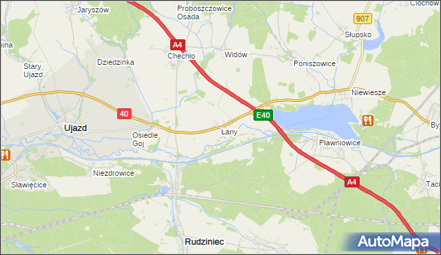 mapa Łany gmina Rudziniec, Łany gmina Rudziniec na mapie Targeo