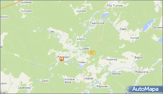 mapa Lasek gmina Tuchola, Lasek gmina Tuchola na mapie Targeo