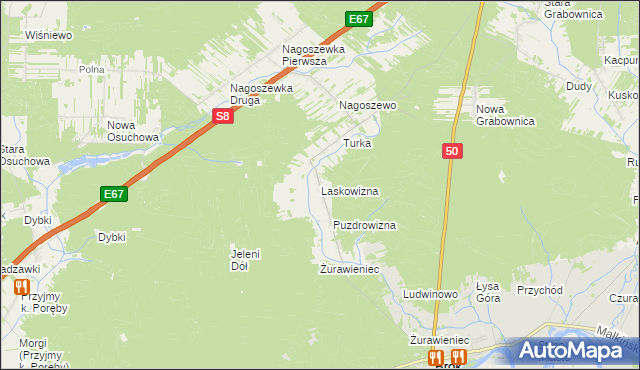 mapa Laskowizna gmina Brok, Laskowizna gmina Brok na mapie Targeo