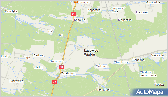 mapa Lasowice Wielkie powiat kluczborski, Lasowice Wielkie powiat kluczborski na mapie Targeo