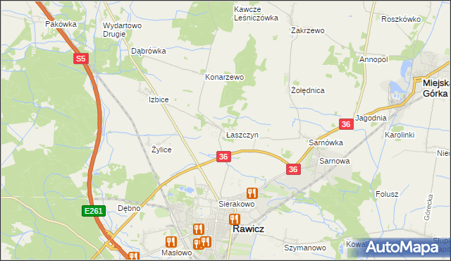 mapa Łaszczyn gmina Rawicz, Łaszczyn gmina Rawicz na mapie Targeo