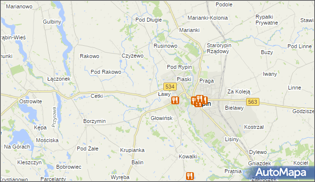 mapa Ławy gmina Rypin, Ławy gmina Rypin na mapie Targeo