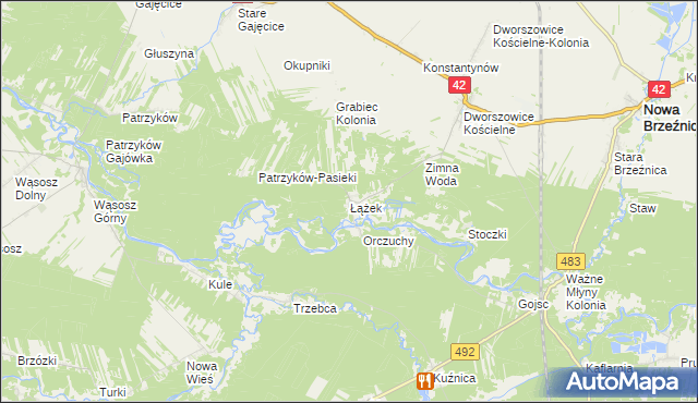mapa Łążek gmina Nowa Brzeźnica, Łążek gmina Nowa Brzeźnica na mapie Targeo