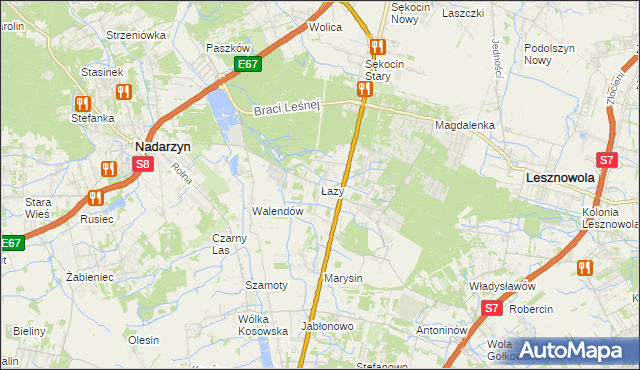 mapa Łazy gmina Lesznowola, Łazy gmina Lesznowola na mapie Targeo